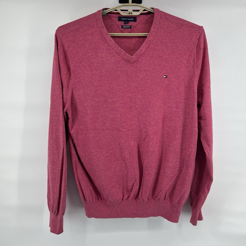 Tommy Hilfiger Men's Size XL Sweater V-Neck 100% Premium Cotton Pink Orange